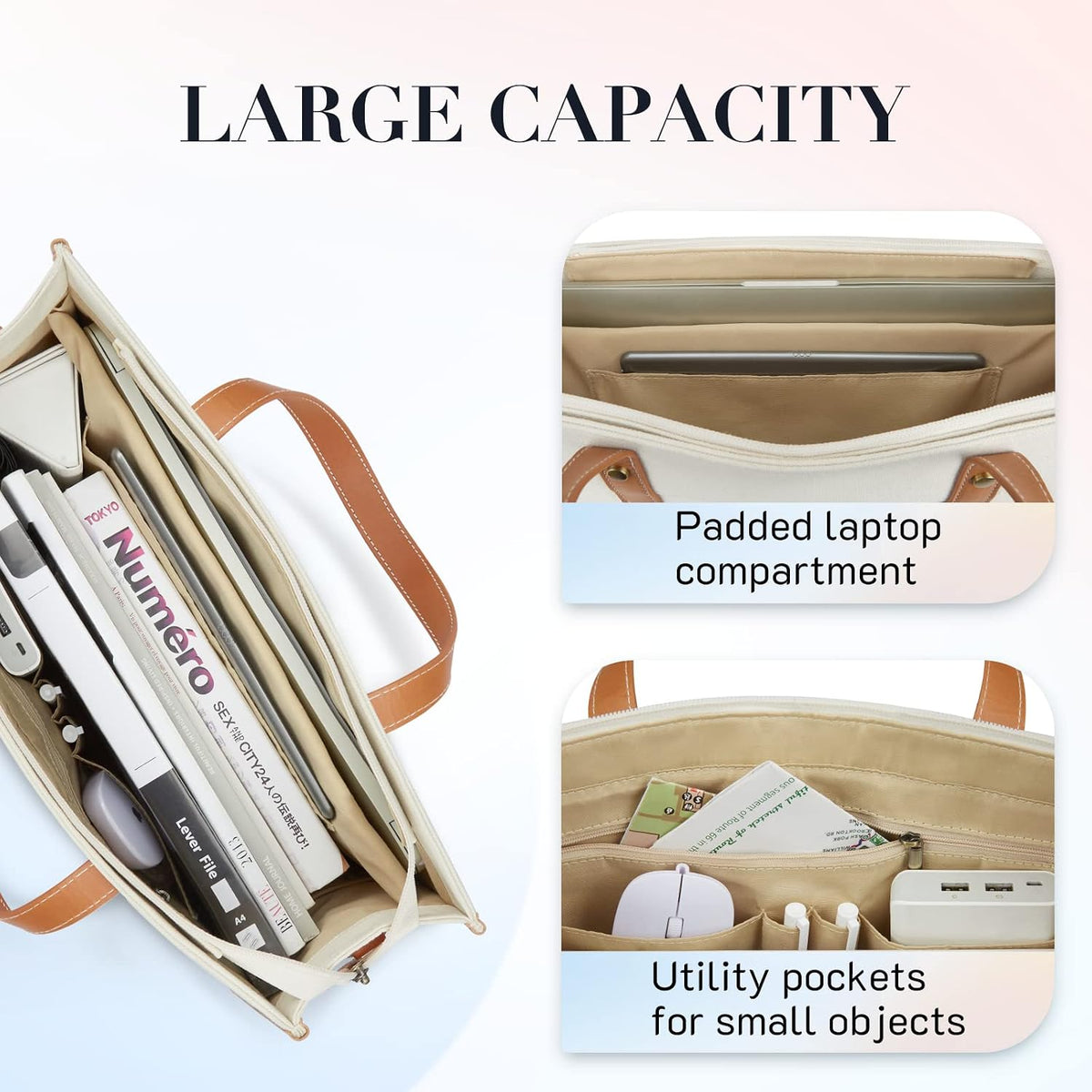 Missnine Laptop Tote Bag Canvas Laptop Bag 15.6 inch Work Shoulder Bags Casual Briefcase Handbag for Travel, Office, College