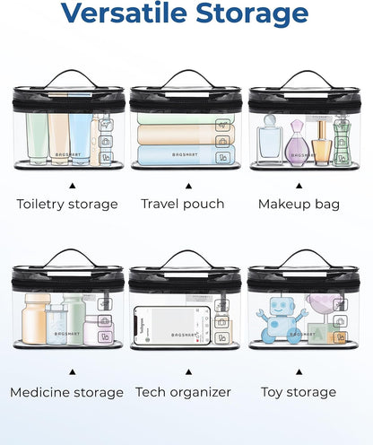BAGSMART TSA Approved Toiletry Bag, 2 Pack Clear Makeup Cosmetic Bag Organizer, Quart Size Travel Bag for Toiletries, Carry-on Travel Accessories Essentials, Black-2pcs