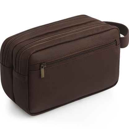 Genuine Leather Travel Toiletry Bag for Men Women, Cosmetic Makeup Bag Organizer Shaving Dopp Kit Travel Essential