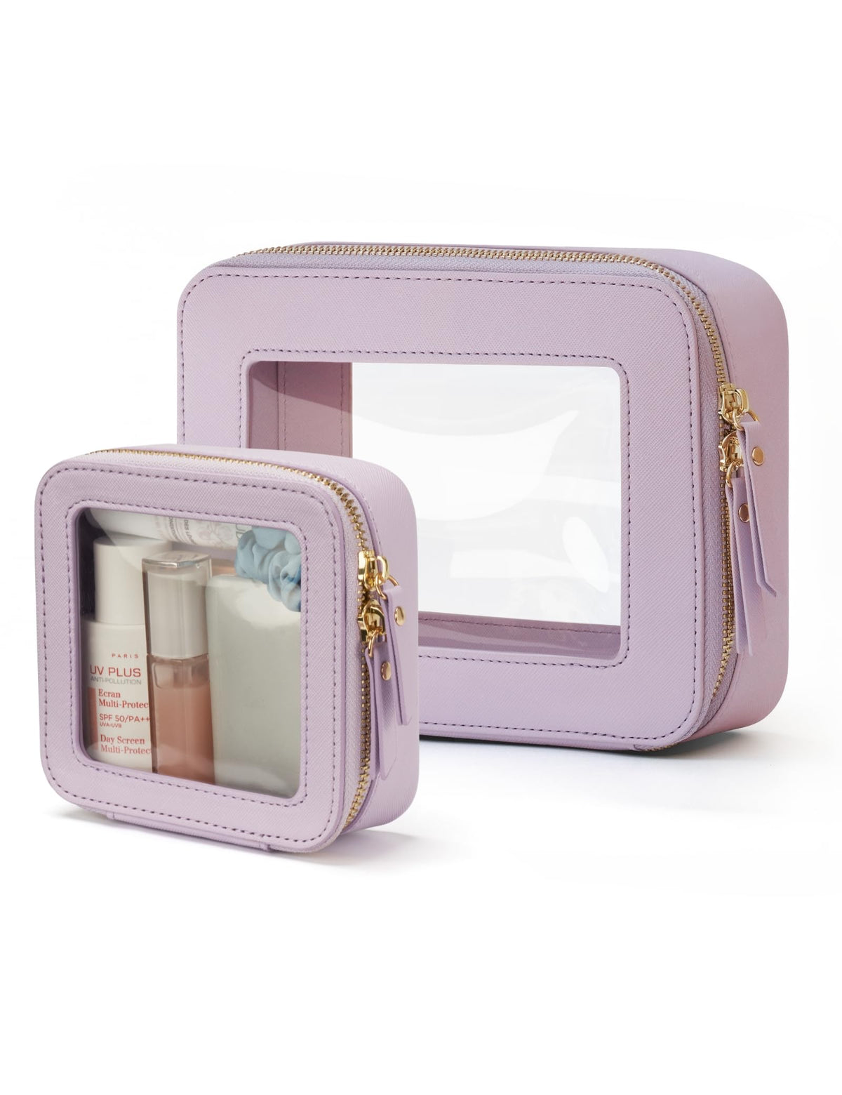 Popvibe Clear Makeup Case White Toiletry Bag Travel Large Clear Cosmetic Bag with Zipper, Big Make Up Bag Organizer Women Traveling TSA Approved Transparent Bag Car for Essentials