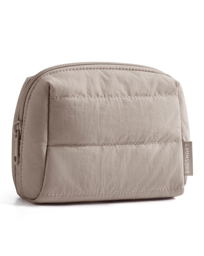 BAGSMART Small Makeup Bag, Puffy Wide-open Zipper Cosmetic Pouch, Pink
