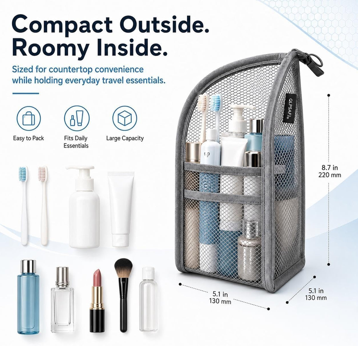 Mesh Zipper Toiletry Bag for Travel Storage Pouch Multi-pocket Travel Cosmetic Bathroom Count Hanging Organizer Portable Standing Makeup Foldable Clear Waterproof EVA Large Capacity(2pc-c)