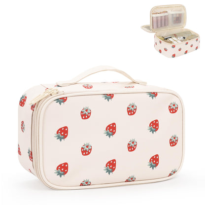 Relavel Travel Makeup Bag, Small Floral Cosmetic Bag with Handle for Trip