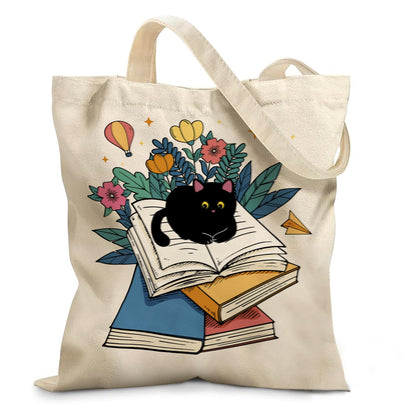 Aesthetic Canvas Tote Bag for Women - with Magnetic Snap Closure & Zipper Inner Pocket Reusable Bag for Shopping