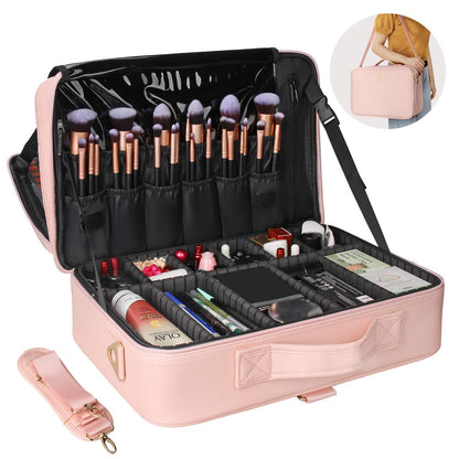 Relavel Makeup Bag Travel Train Case Cosmetic Organizer with Divider, Black