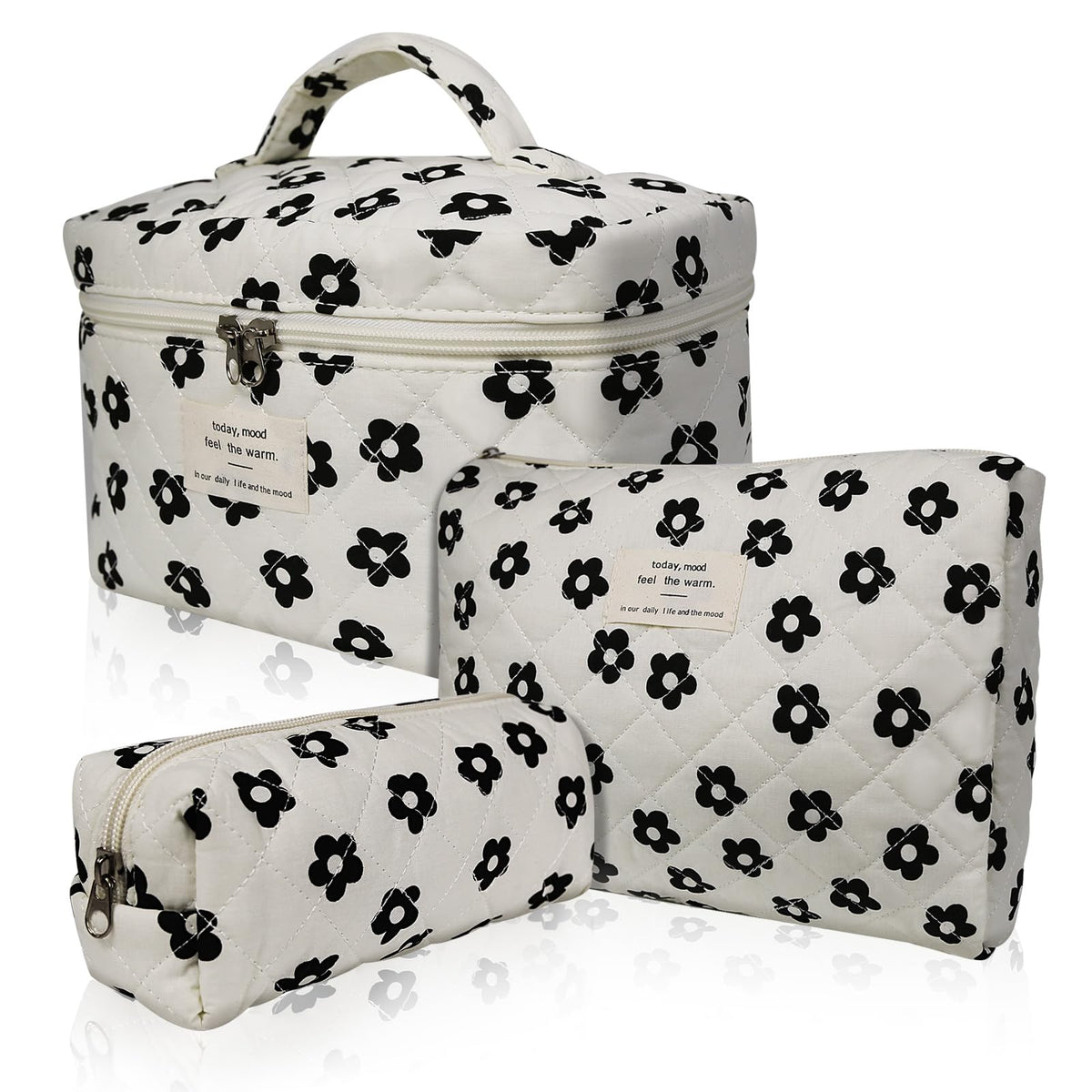 Gosect Makeup Bag Set, Quilted Makeup Bags, Large Floral Cosmetic Bag for Women, Cute Cotton Makeup Bags, Flower Travel Toiletry Organizer Bag (Folk Style)