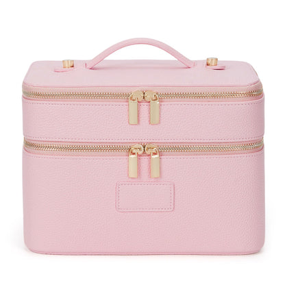 HiTotes Large Makeup Bag Duo Vanity Case for Women Leather Makeup Case Travel Toiletry Bag Portable Double Layer Cosmetic Bag