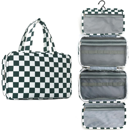 Toiletry Bag for Women Travel Water-resistant Cosmetic Bag Fashion Stripes Makeup Bag with Hanging Hook Preppy for Store Toiletries Cosmetic Accessories Medium Pink