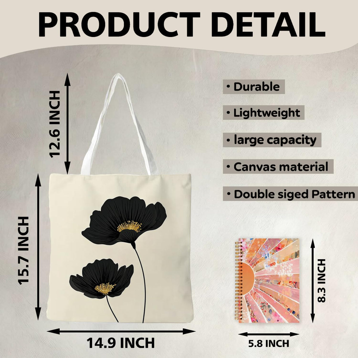 Vintage Floral Canvas Tote Bag