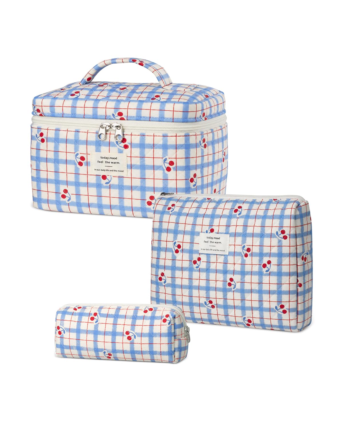 Gosect Makeup Bag Set, Quilted Makeup Bags, Large Floral Cosmetic Bag for Women, Cute Cotton Makeup Bags, Flower Travel Toiletry Organizer Bag (Folk Style)