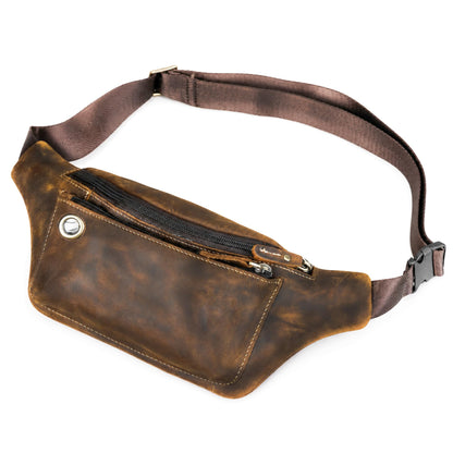 Water Resistant Canvas + Leather Hiking Riding Travel Fanny Waist Pack Small Phone Pouch For Men Women FB811-29 (1168 Brown)