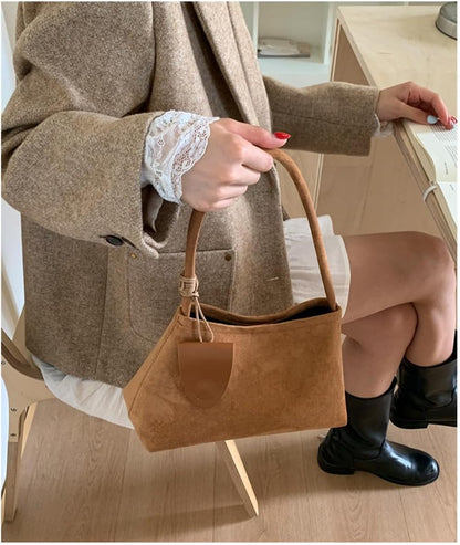 Trendy Faux Suede Top Handle Bag for Women 2025 Large Capacity Hobo Shoulder Bag Minimalist Office Commuter Tote