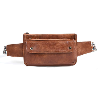 Water Resistant Canvas + Leather Hiking Riding Travel Fanny Waist Pack Small Phone Pouch For Men Women FB811-29 (1168 Brown)