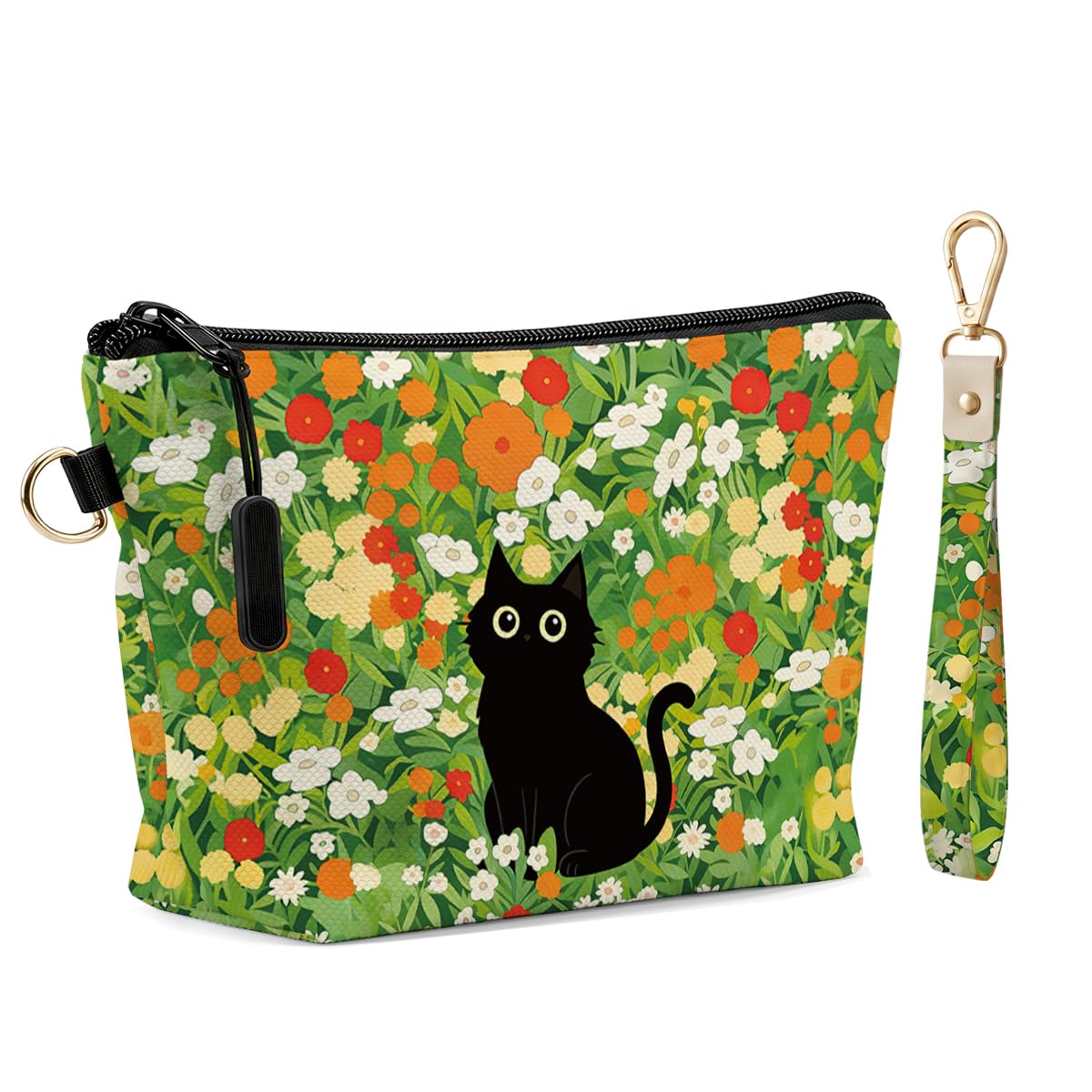 Fokongna Makeup Bag with Matching Keychain Wristlet, Floral Cosmetic Bag