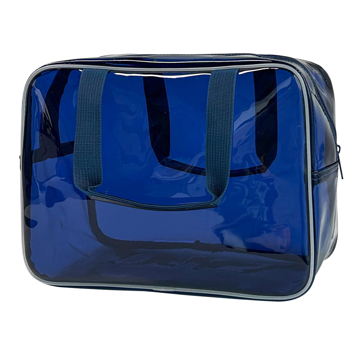 PVC Clear Pure Color Transparent Large Zipper Cosmetic Pouch Travel Makeup Cosmetic Bag with Handle for Travel Bathroom Toiletry Organizer (Clear+Black Handle)