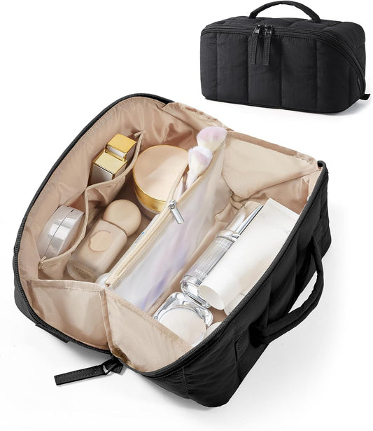 BAGSMART Puffy Travel Makeup Bag Toiletry Bag for Women, Black