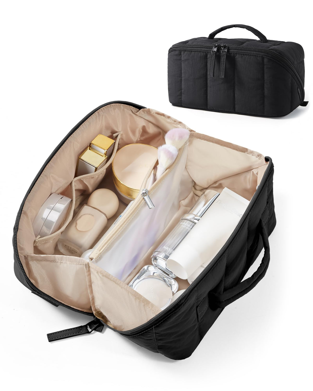 BAGSMART Puffy Travel Makeup Bag Toiletry Bag for Women, Black