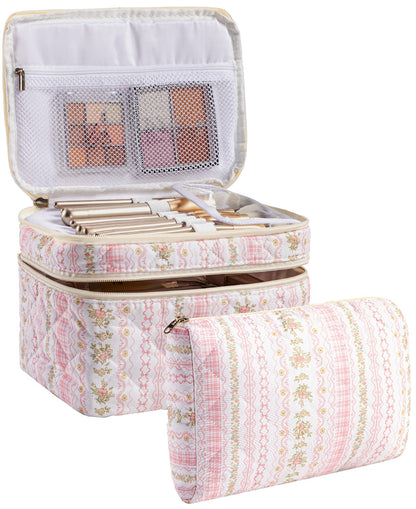 HBselect 2Pcs Travel Makeup Bag Large Quilted Cosmetic Bag Make up Bag