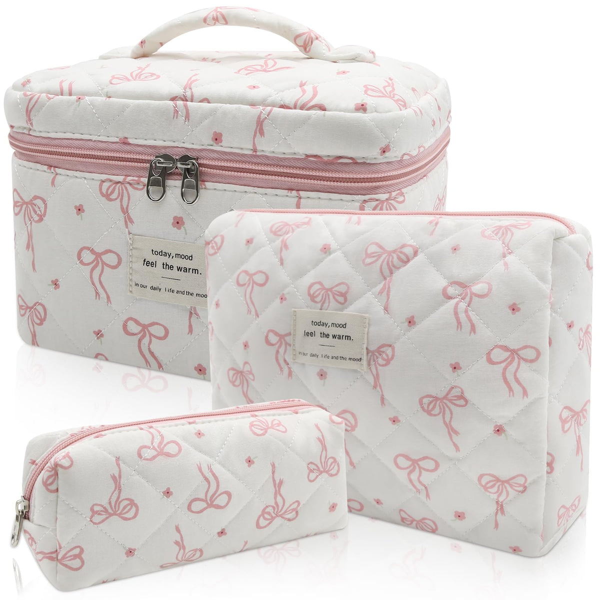 Gosect Makeup Bag Set, Quilted Makeup Bags, Large Floral Cosmetic Bag for Women, Cute Cotton Makeup Bags, Flower Travel Toiletry Organizer Bag (Folk Style)