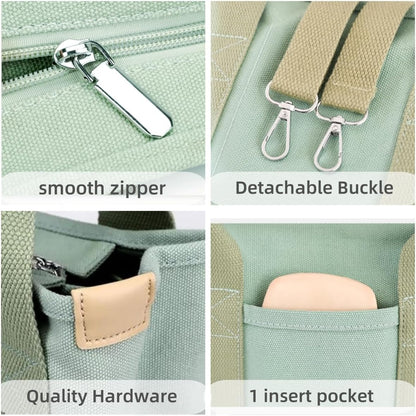 Small Tote Bag with Zipper, Canvas Multi-Pocket Crossbody Bag Shoulder Bag Satchel Hobo Bag