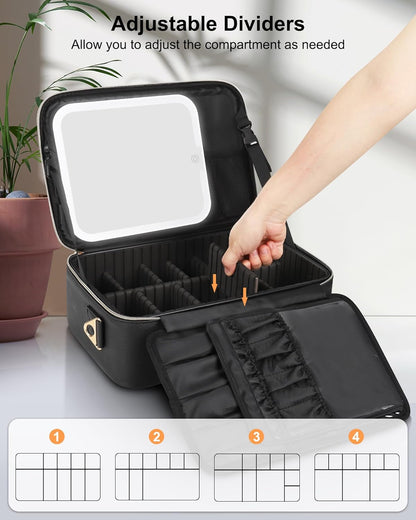 Chomeiu Makeup Bag with LED Mirror, Travel Cosmetic Bag with Shoulder Strap