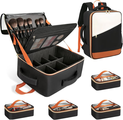 Makeup Backpack, Extra Large Makeup Case Bag with 4 Pouches, Professional Cosmetic Storage Organizer Bag with Adjustable Divider & Brush Slots, Travel Makeup Artist Kit Set Bag for Makeup Artists