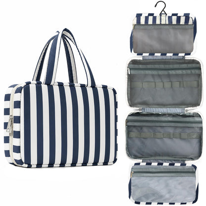 Toiletry Bag for Women Travel Water-resistant Cosmetic Bag Fashion Stripes Makeup Bag with Hanging Hook Preppy for Store Toiletries Cosmetic Accessories Medium Pink