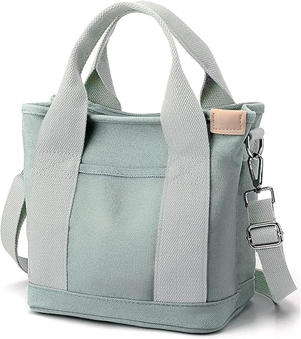 Small Tote Bag with Zipper, Canvas Multi-Pocket Crossbody Bag Shoulder Bag Satchel Hobo Bag