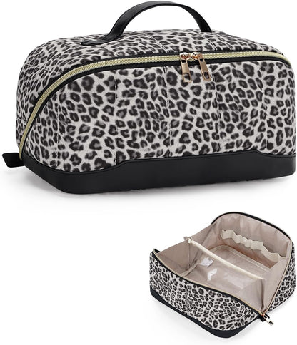 Makeup Bag for Women, Open Flat Puffy Organizer with Wipe-Clean PVC Lining