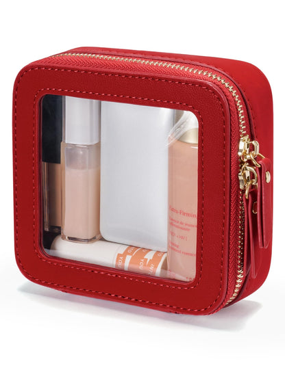 Popvibe Clear Makeup Case White Toiletry Bag Travel Large Clear Cosmetic Bag with Zipper, Big Make Up Bag Organizer Women Traveling TSA Approved Transparent Bag Car for Essentials