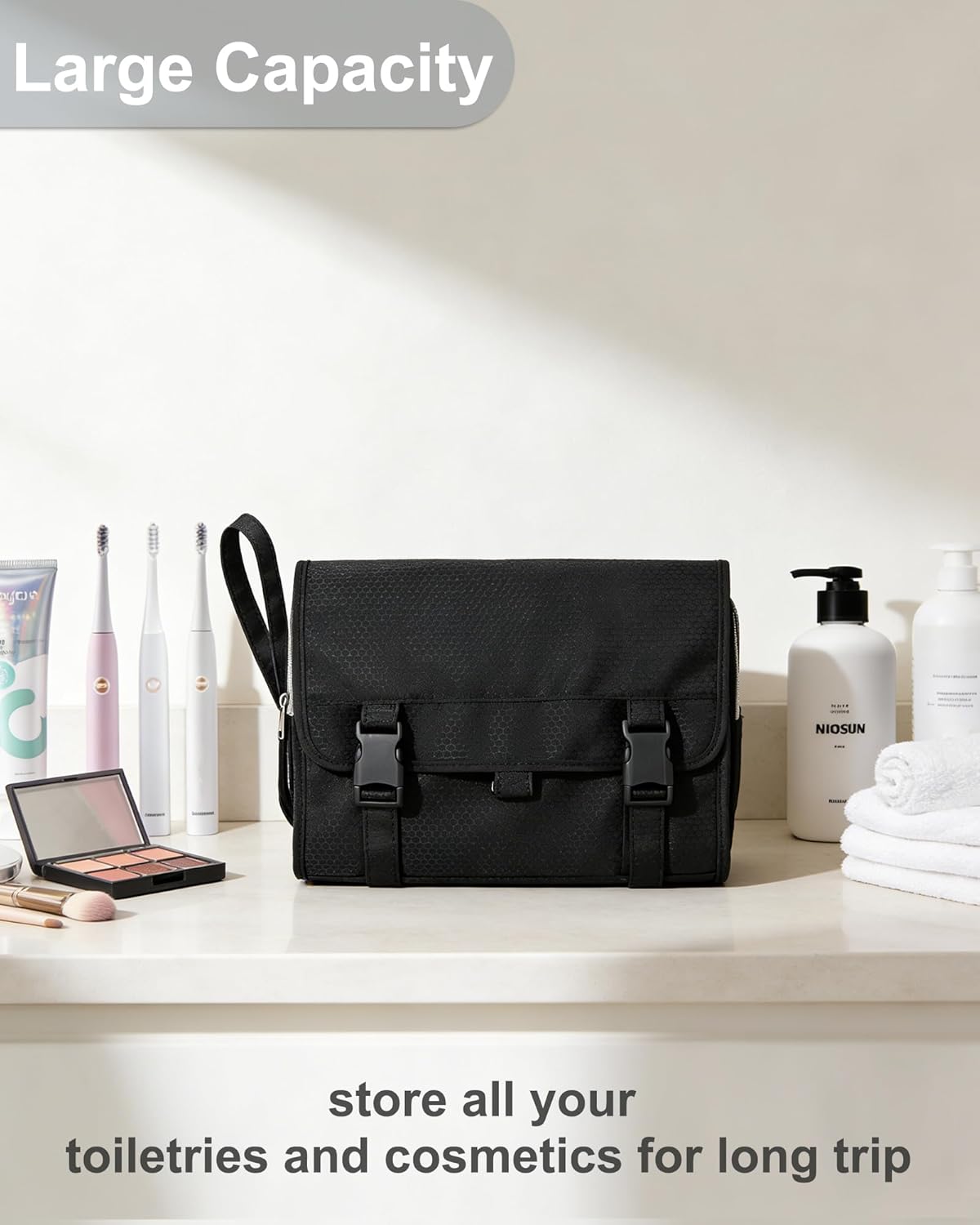 Relavel Travel Toiletry Bag for Men, Large Hanging Toiletries Bag - Black