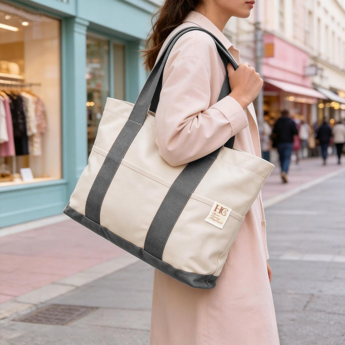 Large Reusable Grocery Bags with Pockets, Heavy Duty Canvas Tote.