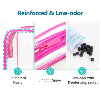F-color TSA Approved Toiletry Bag - Clear Makeup Bag, 5 Pack, 5 Colors