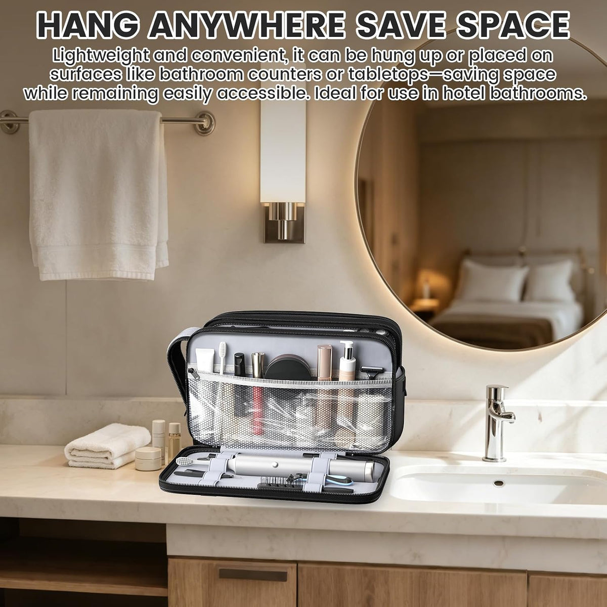 Travel Toiletry Bag, Waterproof Hanging Dopp Kit, Organizer for Men & Women