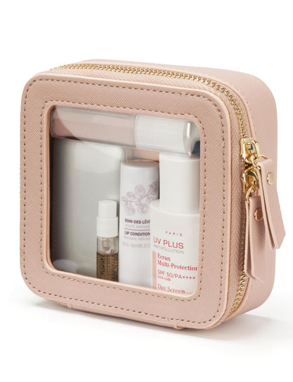 Popvibe Clear Makeup Case White Toiletry Bag Travel Large Clear Cosmetic Bag with Zipper, Big Make Up Bag Organizer Women Traveling TSA Approved Transparent Bag Car for Essentials