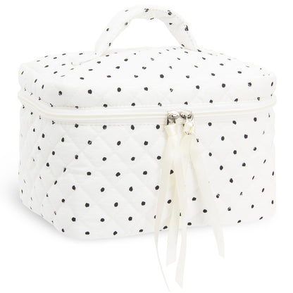 Quilted Makeup Bag for Women, Travel Cosmetic&Toiletry Bag,Gauze Heart
