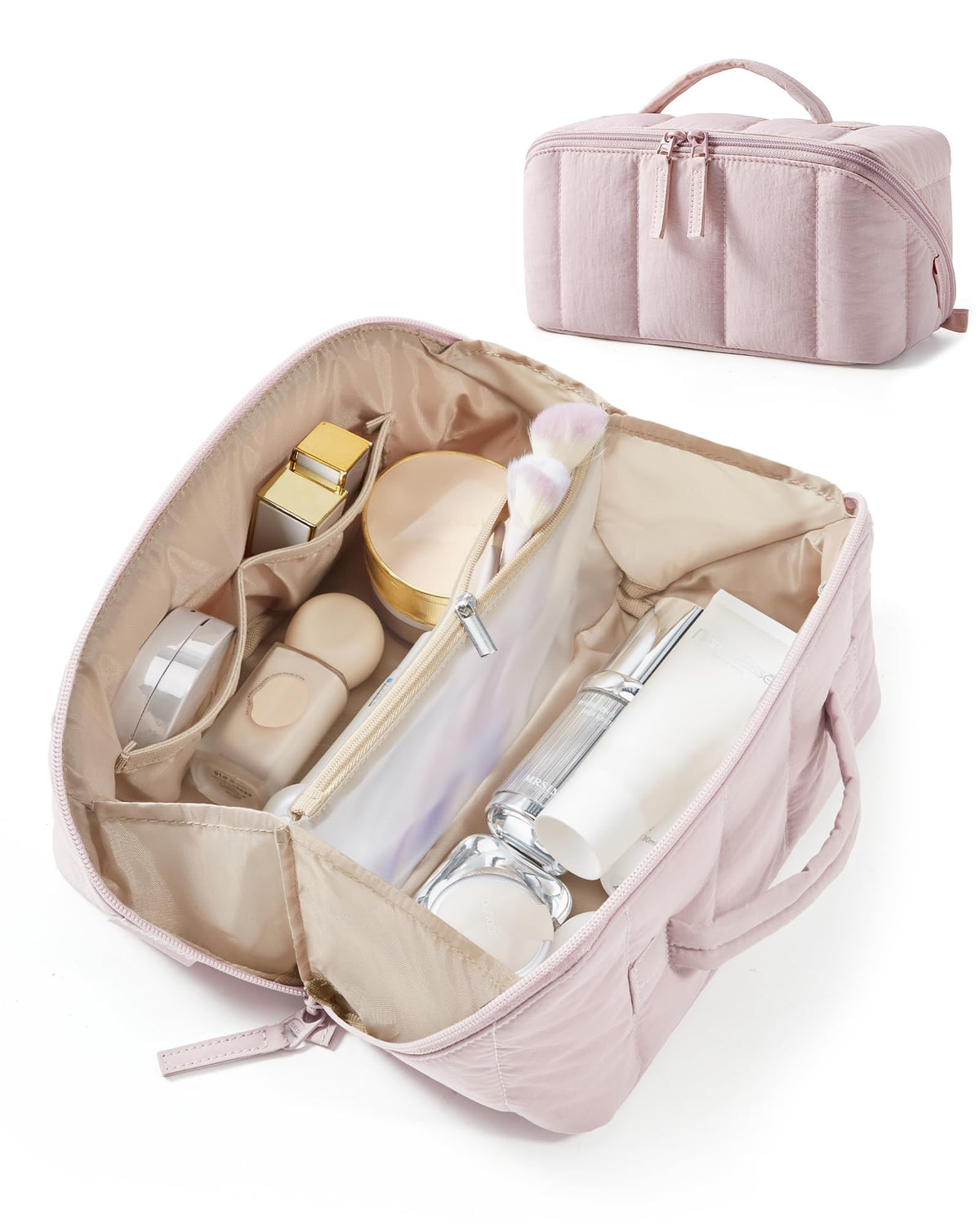 BAGSMART Puffy Travel Makeup Bag Toiletry Bag for Women, Black