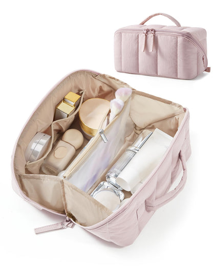 BAGSMART Puffy Travel Makeup Bag Toiletry Bag for Women, Black