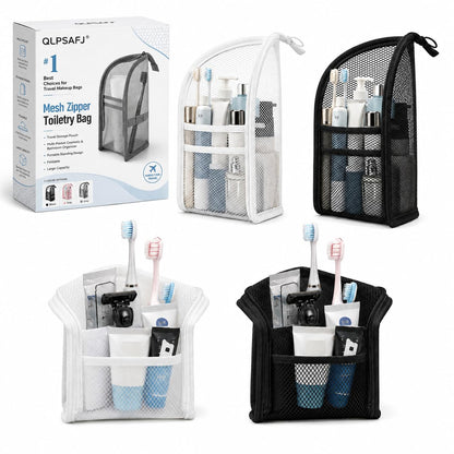Mesh Zipper Toiletry Bag for Travel Storage Pouch Multi-pocket Travel Cosmetic Bathroom Count Hanging Organizer Portable Standing Makeup Foldable Clear Waterproof EVA Large Capacity(2pc-c)