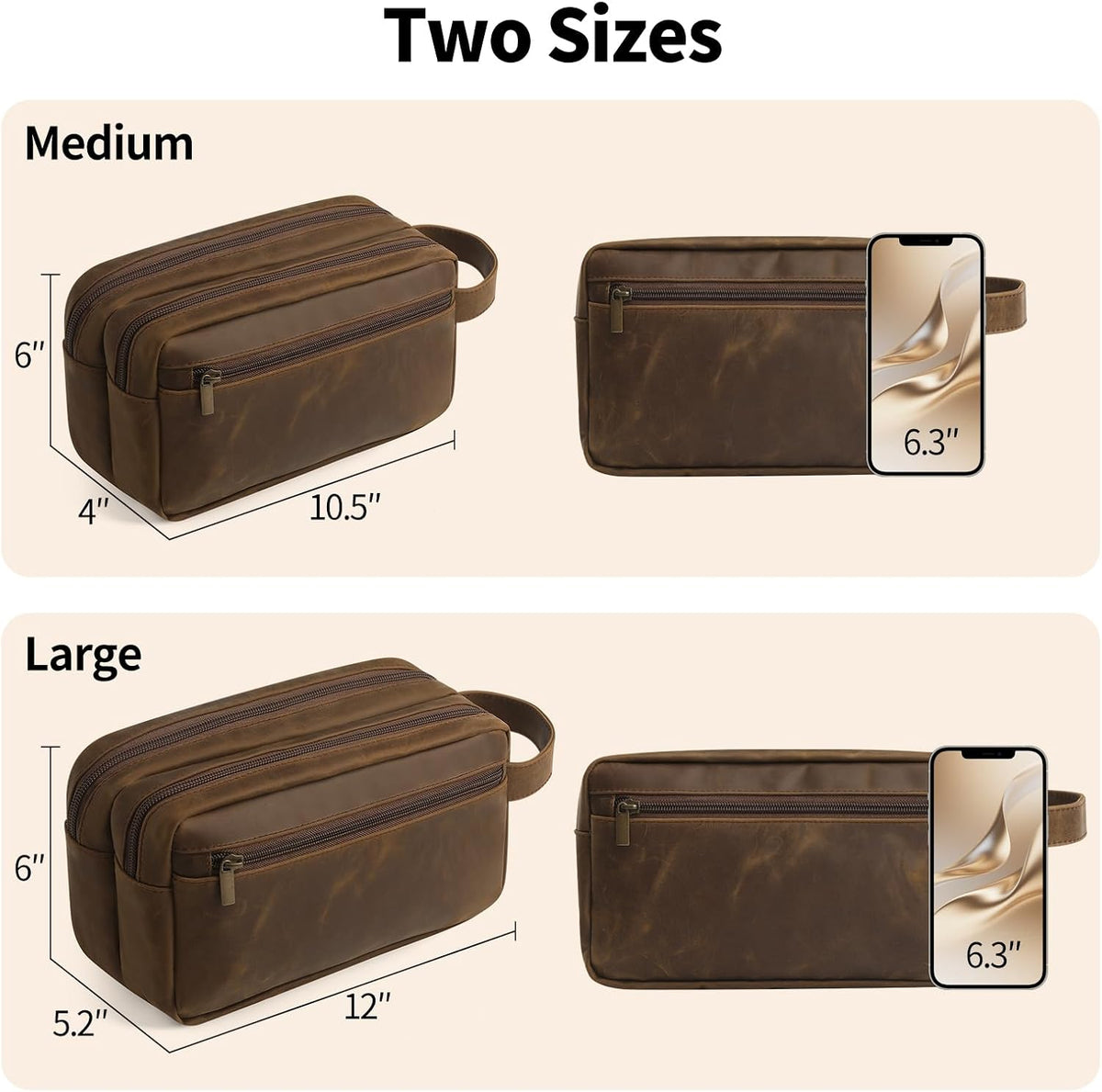 Genuine Leather Travel Toiletry Bag for Men Women, Cosmetic Makeup Bag Organizer Shaving Dopp Kit Travel Essential