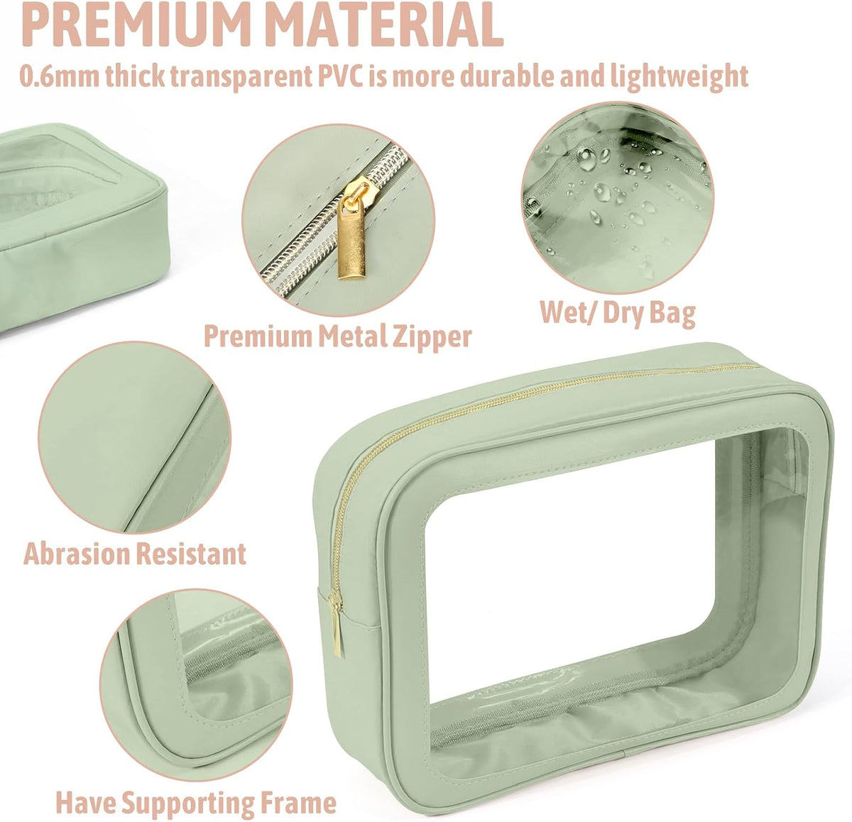 YOPCDJ 5PCS Diaper Bag Organizer Pouch Set, TSA Approved Toiletry Bag，Clear Waterproof TPU Makeup Bag Set Travel Organizer Bags for Women and Kids