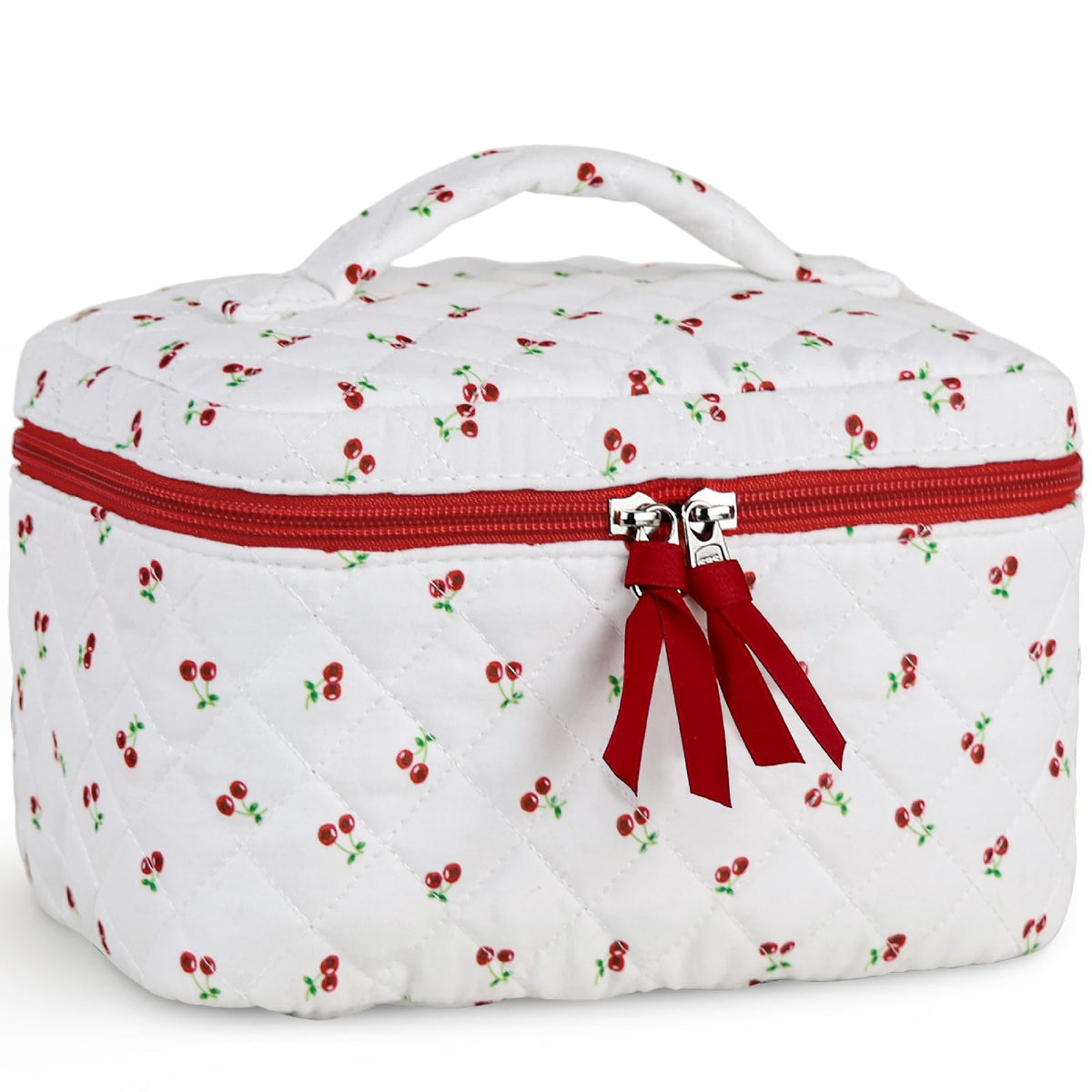 Prite Corduroy Makeup Bag Travel Toiletry Organizer for Women (Strawberry)