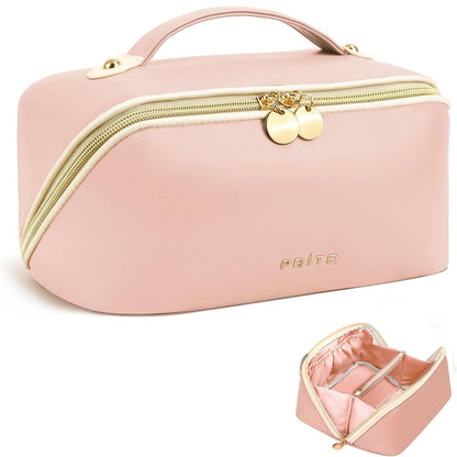 Prite Makeup Bag Travel Toiletry Bag Open Flat Cosmetic Organizer for Women