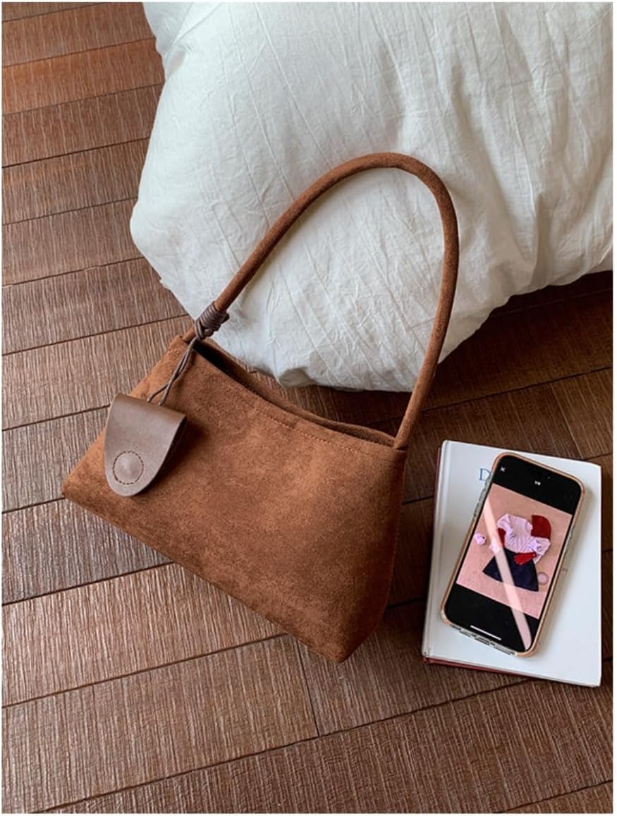 Trendy Faux Suede Top Handle Bag for Women 2025 Large Capacity Hobo Shoulder Bag Minimalist Office Commuter Tote
