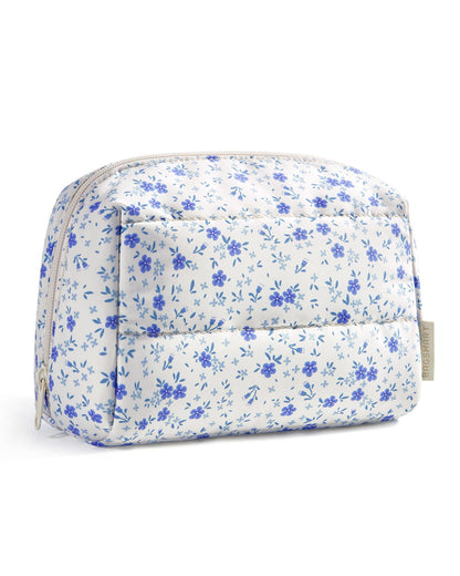 BAGSMART Small Makeup Bag, Puffy Wide-open Zipper Cosmetic Pouch, Pink