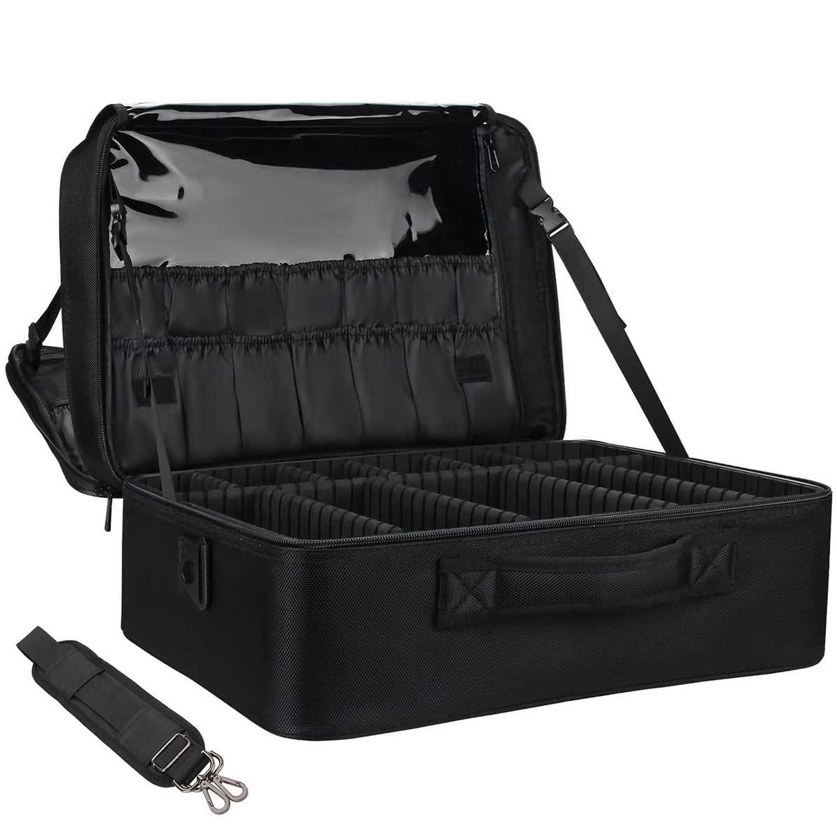 Relavel Makeup Case Large Makeup Bag Professional Train Case Travel Cosmetic Organizer Brush Holder Waterproof Makeup Artist Storage Box, 3 Layer Large Capacity, with Adjustable Strap, Rose Pink