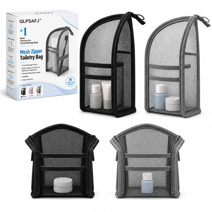 Mesh Zipper Toiletry Bag for Travel Storage Pouch Multi-pocket Travel Cosmetic Bathroom Count Hanging Organizer Portable Standing Makeup Foldable Clear Waterproof EVA Large Capacity(2pc-c)