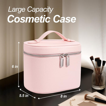 Cosmetic Case, Leather Makeup Bag, Portable Handheld Makeup Case, Detachable Compartments