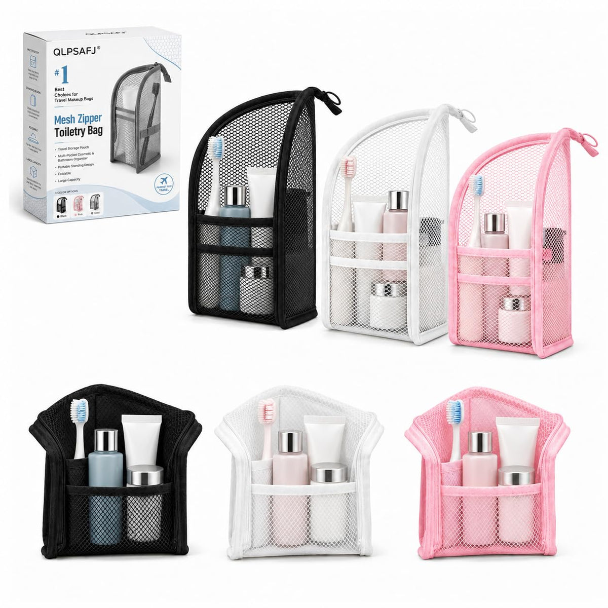 Mesh Zipper Toiletry Bag for Travel Storage Pouch Multi-pocket Travel Cosmetic Bathroom Count Hanging Organizer Portable Standing Makeup Foldable Clear Waterproof EVA Large Capacity(2pc-c)