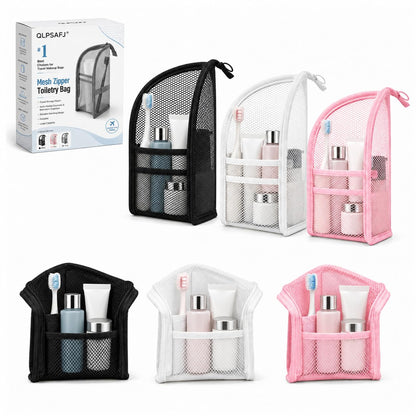 Mesh Zipper Toiletry Bag for Travel Storage Pouch Multi-pocket Travel Cosmetic Bathroom Count Hanging Organizer Portable Standing Makeup Foldable Clear Waterproof EVA Large Capacity(2pc-c)
